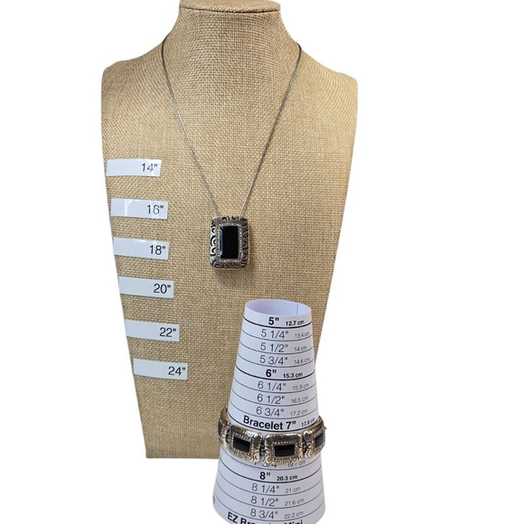 Brighton Rhythms Necklace Bracelet Set Reversibe Black Enamel Silver Rhinestone